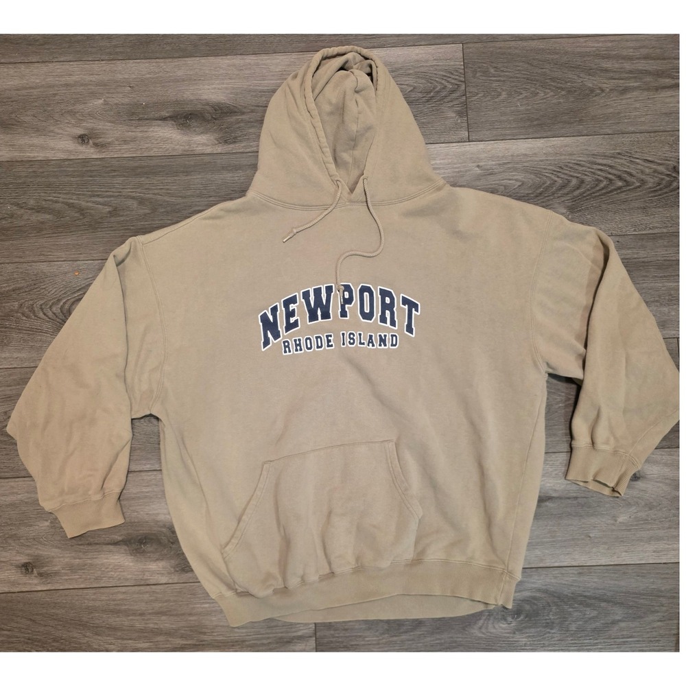 Bay State Apparel Mens XXL Hoodie Newport Rhode Island Tan Khaki Souvenir Sweat